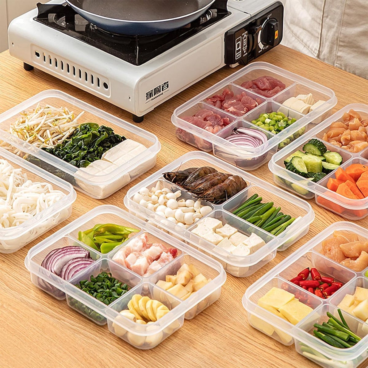 Divided Veggie Tray With Lid Snackle Box Food Storage Containers-6 Compartment Reusable Food Preserving Tray For Fridge, Organizer For Meat, Fruits, Snacks,Nuts (2 pack) - Image 6