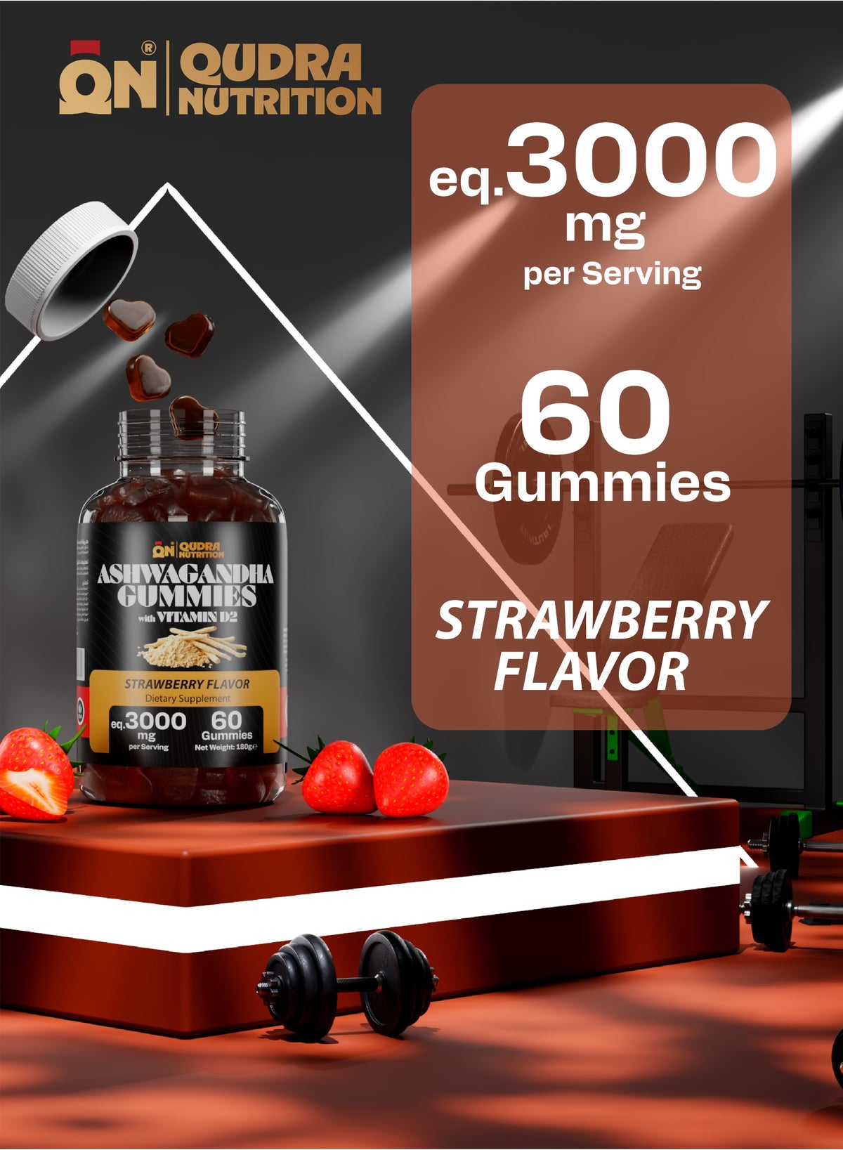 Ashwagandha Extra Strength 3000mg with Vit D2 Gummies for Stress relief, Support Mood, Muscle Strength, Performance & Vitality (Vegan - Strawberry Flavour) – For Men and Women - Image 2