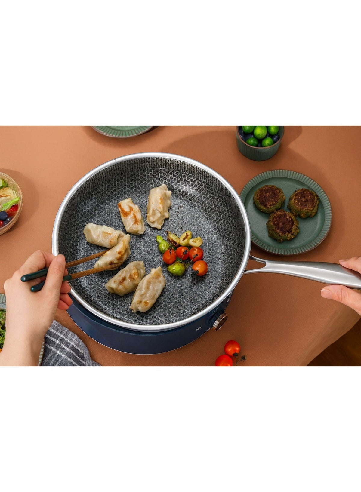 Stainless Steel Honeycomb Non-Stick Frying Pan Without Lid – 26cm, Gas & Induction Compatible, Scratch Resistant, Easy to Clean, Durable Cookware - Image 3