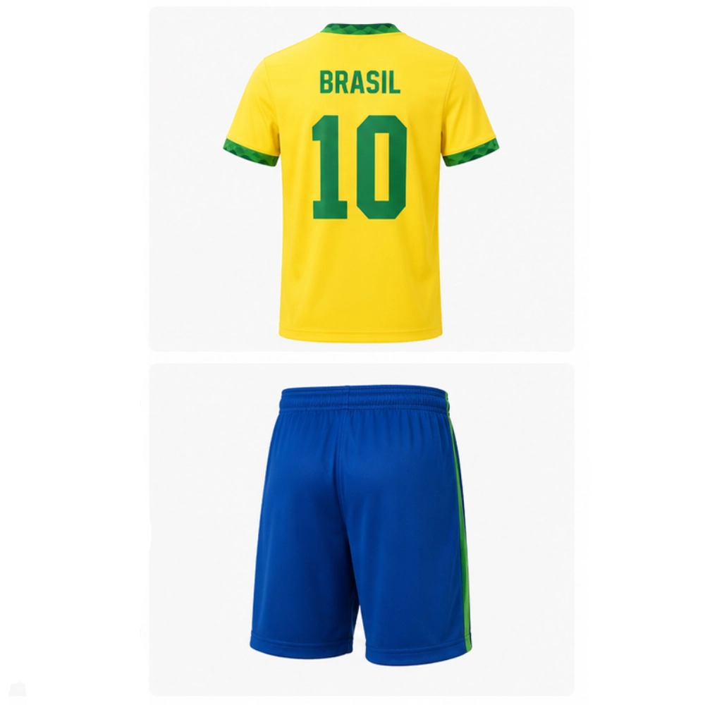 OurShopee Brazil 2026 Away Jersey and Shorts Kit for Men - Yellow Jersey with Blue Shorts, Size L - Image 2