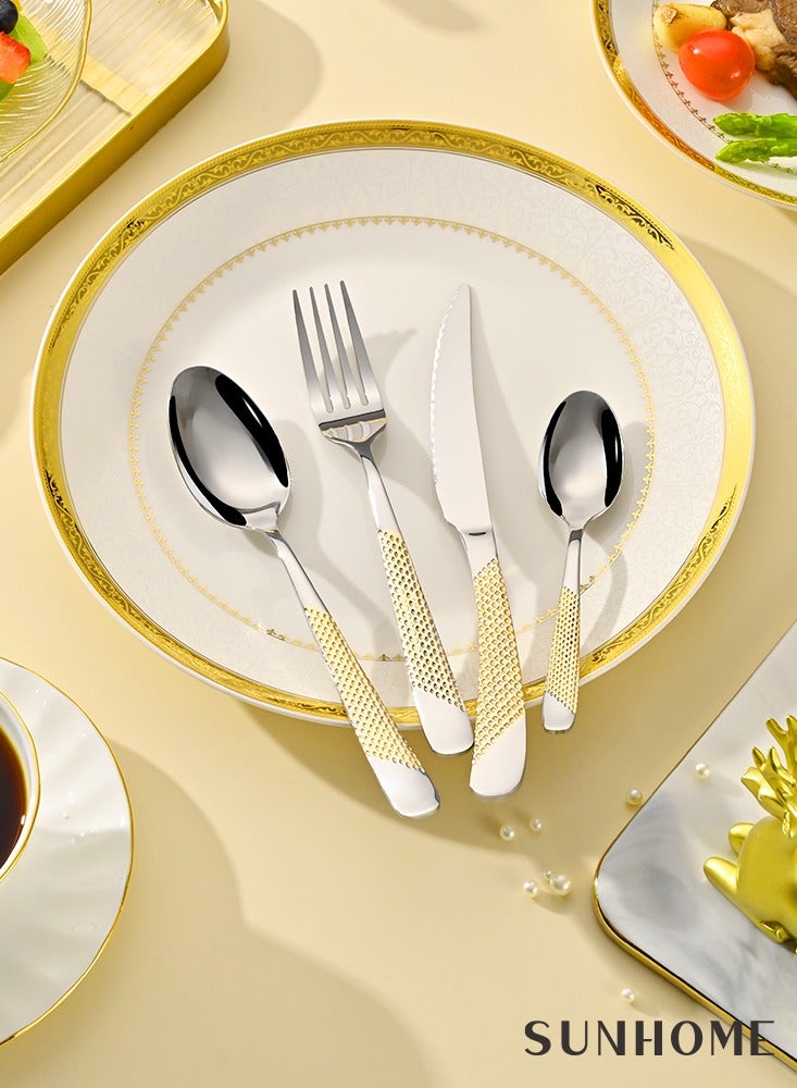 SUNHOME 24-Piece Stainless Steel Cutlery Set Kitchen Utensil Set Western Tableware Suitable For Home Kitchen Restaurant Hotel Party Dining Picnic Dining Exquisite Packaging Gift Gold - Image 2