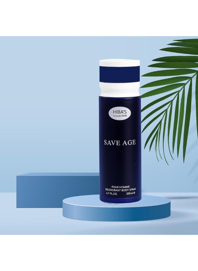 HIBA'S COLLECTION Save Age Pour Homme Deodorant Body Spray - 6.7 Fl. Oz. (200ml) | Timeless & Sophisticated Masculine Scent | Long-Lasting Freshness & Odor Control - Image 5