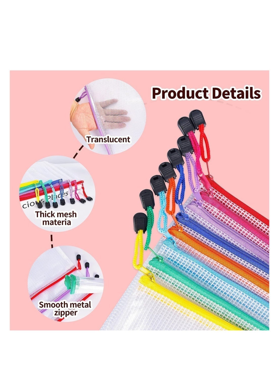 24pcs Mesh Zipper Pouch Bags,8 Sizes Zipper Pouches for Organization, Waterproof Clear Travel Pouches,File Bag with Zipper for Office Supplies - Image 3