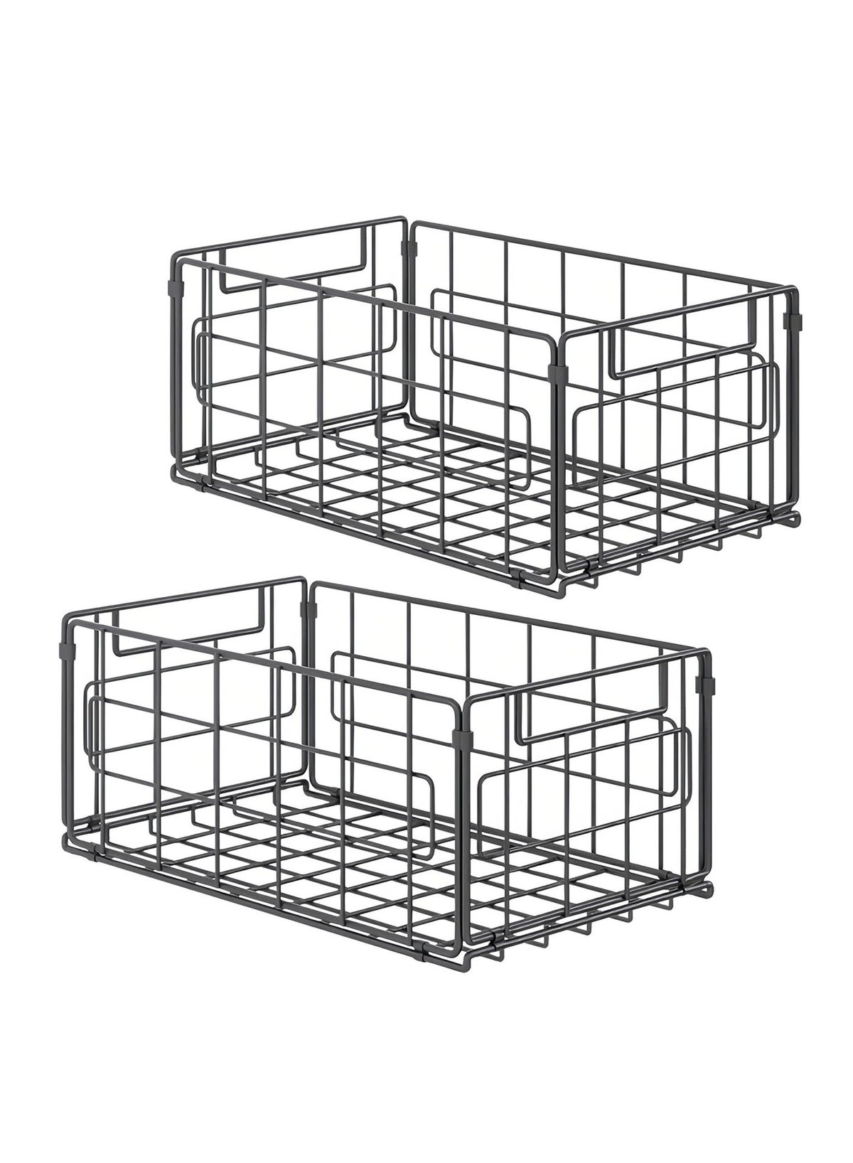 2 Pack Wire Storage Baskets, 35x21.5x17CM Foldable Pantry Organizers Bins and Mesh Storage Black Wire Basket with Handle, Freezer Storage Organiser for Shelf, Cabinets, Bathroom, Closets - Image 2