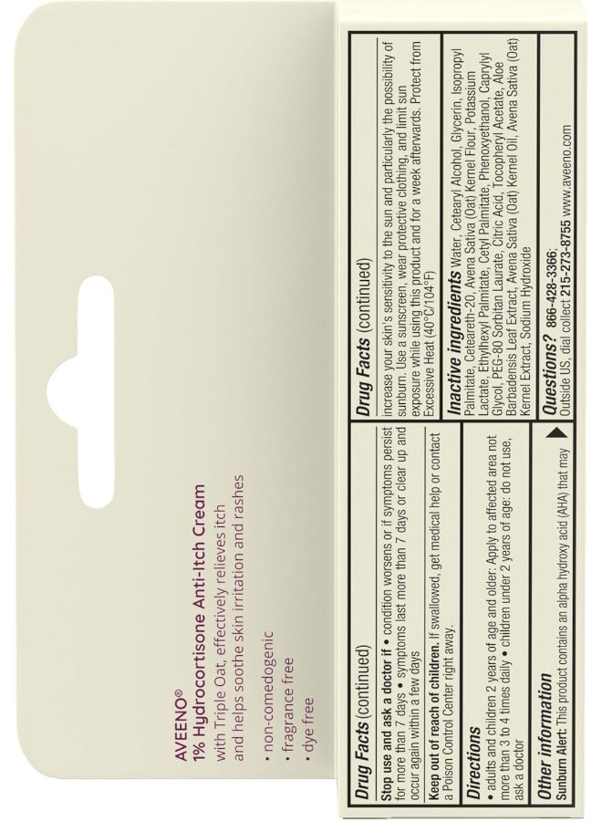 Aveeno 1% Hydrocortisone Anti-Itch Cream 28g. Packaging May Vary - Image 3