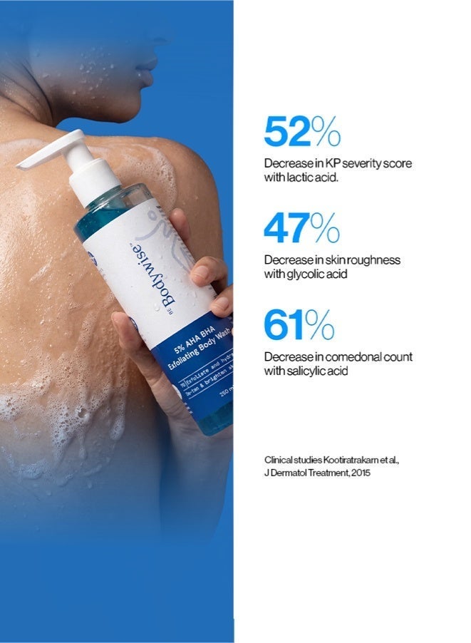 Be Bodywise 5% AHA BHA Exfoliating Body Wash 250ml | For Body Acne, Strawberry S