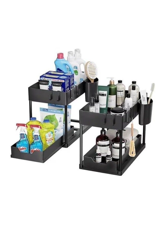 S2C Non-Slip Under Sink Organizer, Multi-Purpose Organizer With Hooks & Cup, for Kitchen, Bathroom, Countertop, and Cabinet - Sturdy and Durable with Sliding Drawers, Easy Assembly (2 Pack) - Image 6