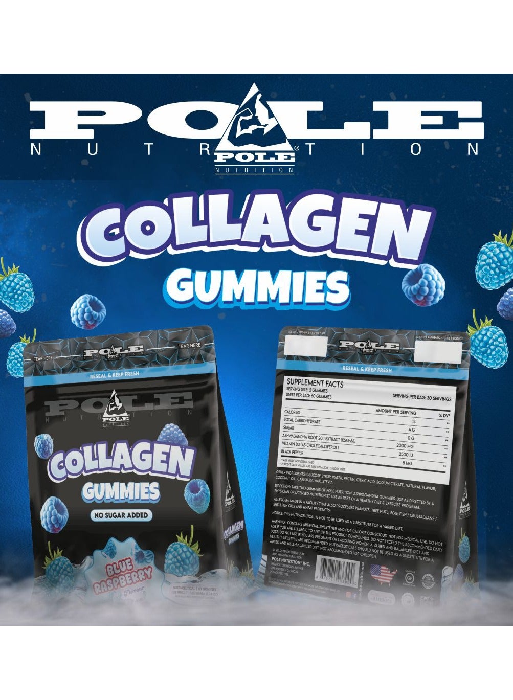 Collagen Gummies - Skin & Joint Support with Glutathione & Biotin (Blue Raspberry, Sugar-Free) - Image 4