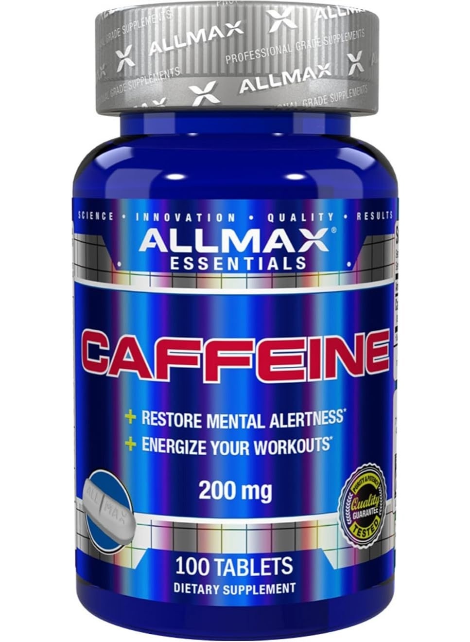 ALLMAX Caffeine - 100 Tablets - Increases Mental Alertness, Focus & Energy - Vegan - 100 Servings