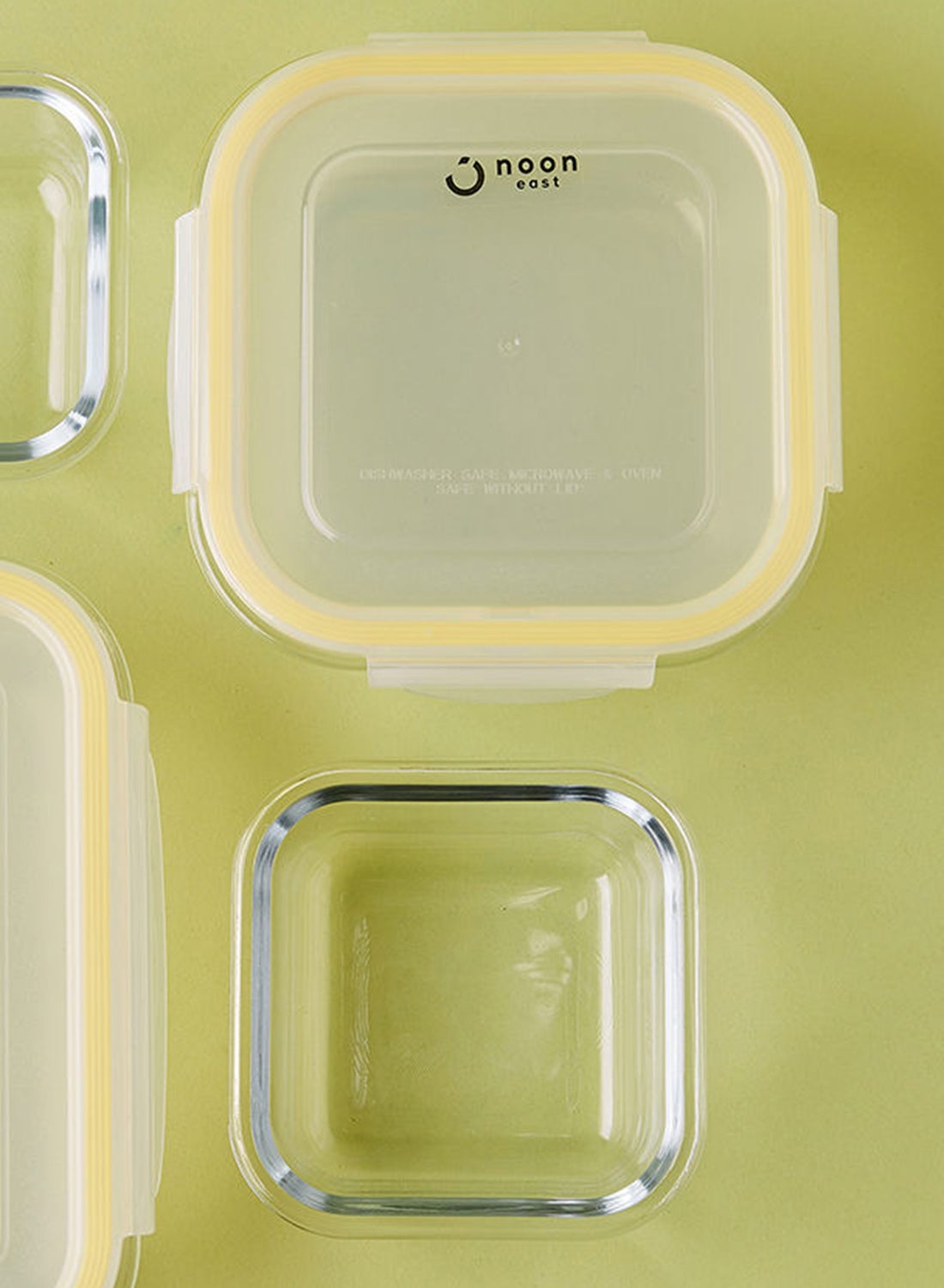 6 Piece Borosilicate Glass Food Container Set - Airtight Lids - Lunch Box - Rectangle + Square - Food Storage Box - Storage Boxes - Kitchen Cabinet Organizers - Glass Food Container - Yellow Yellow 6-Piece (Rectangle/Square) - Image 6