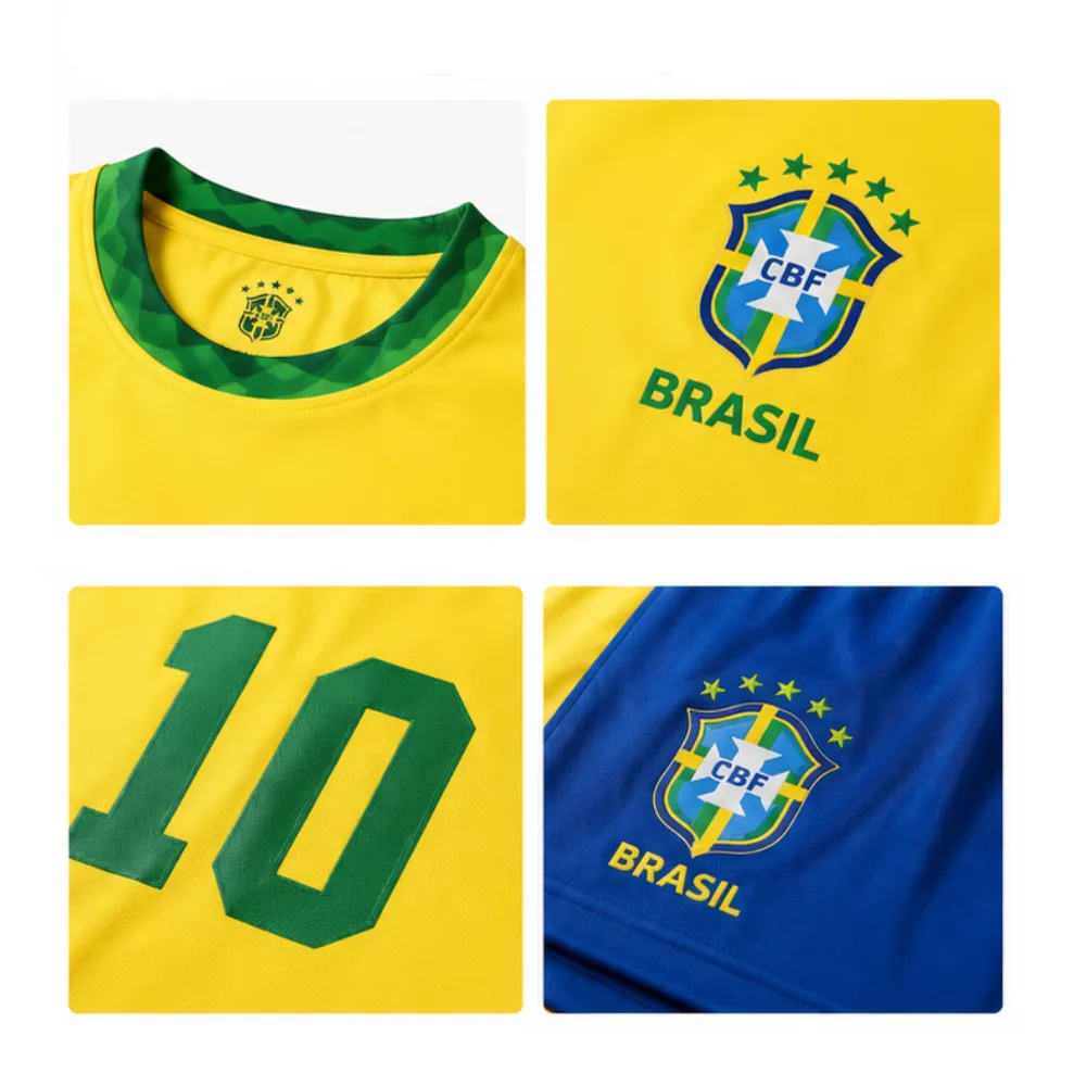 OurShopee Brazil 2026 Away Jersey and Shorts Kit for Men - Yellow Jersey with Blue Shorts, Size L - Image 3