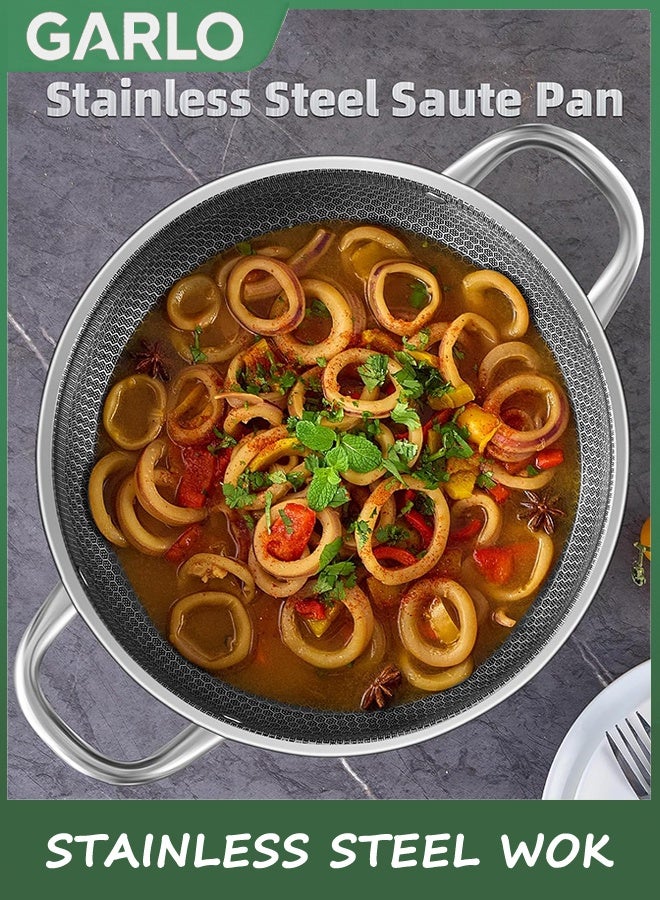 Stainless Steel Saute Pan, Cookware with Lid, 30CM Deep Frying Pan, Nonstick Cooking Pot with Handles, Large Kadai Skillet, Wok Pan Compatible with All Cooktops, Dishwasher Safe - Image 4
