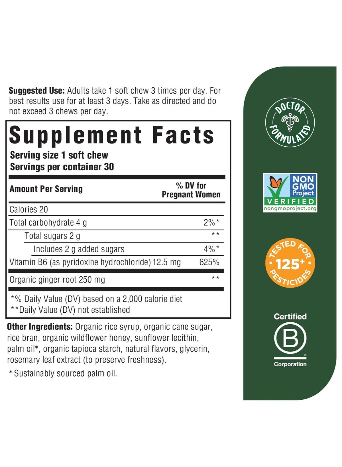 Baby & Me Morning Sickness Nausea Relief,With Ginger and B6, Individually Wrapped Soft Chews, Honey Lemon Ginger, Natural Lemon Flavor with other natural flavors, Dietary Supplement, 30 Chews | 30 Servings - Image 2