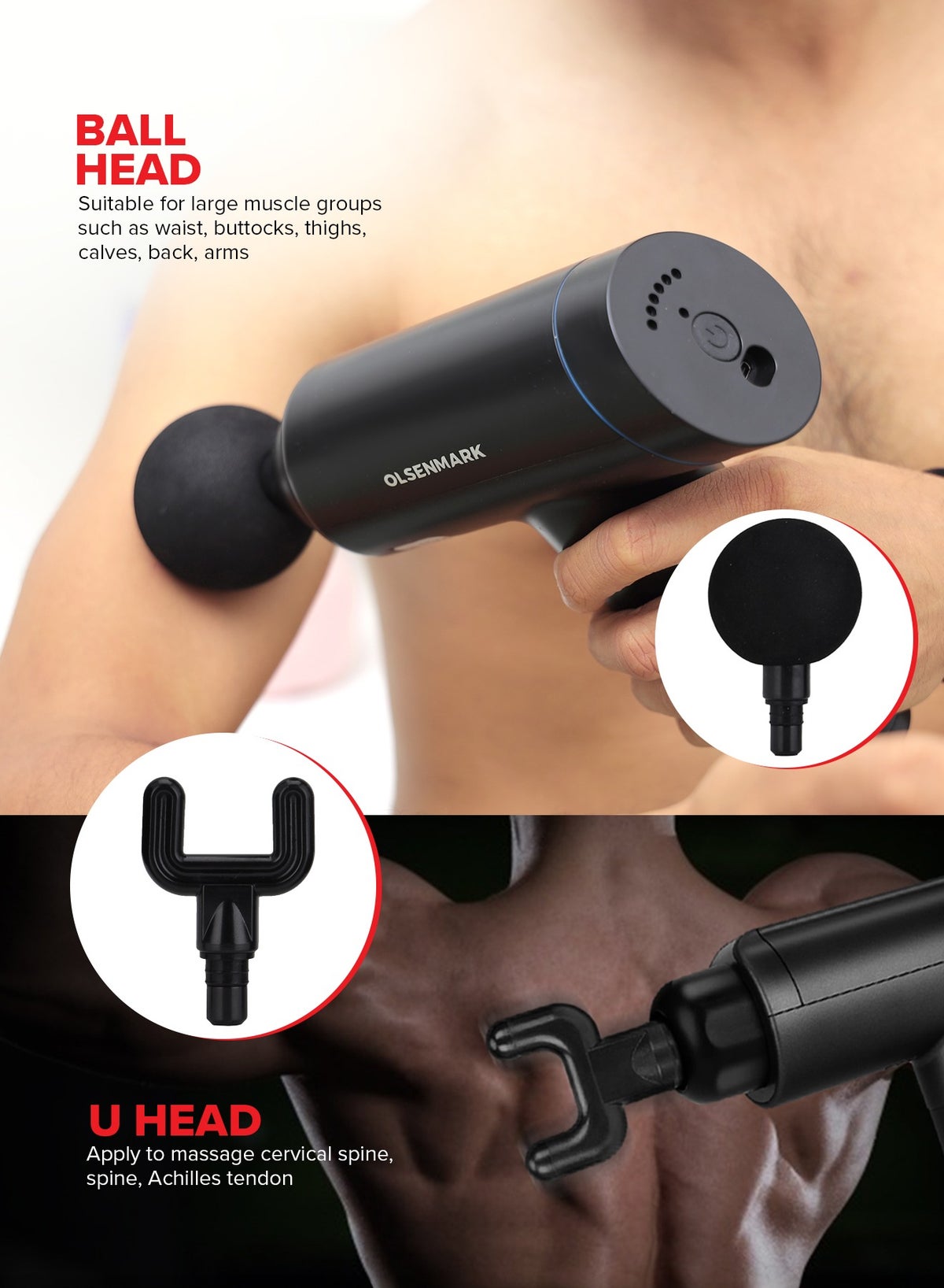 Olsenmark 6 in 1 Percussion Massager for Pain Relief, Rechargeable and Cordless 
