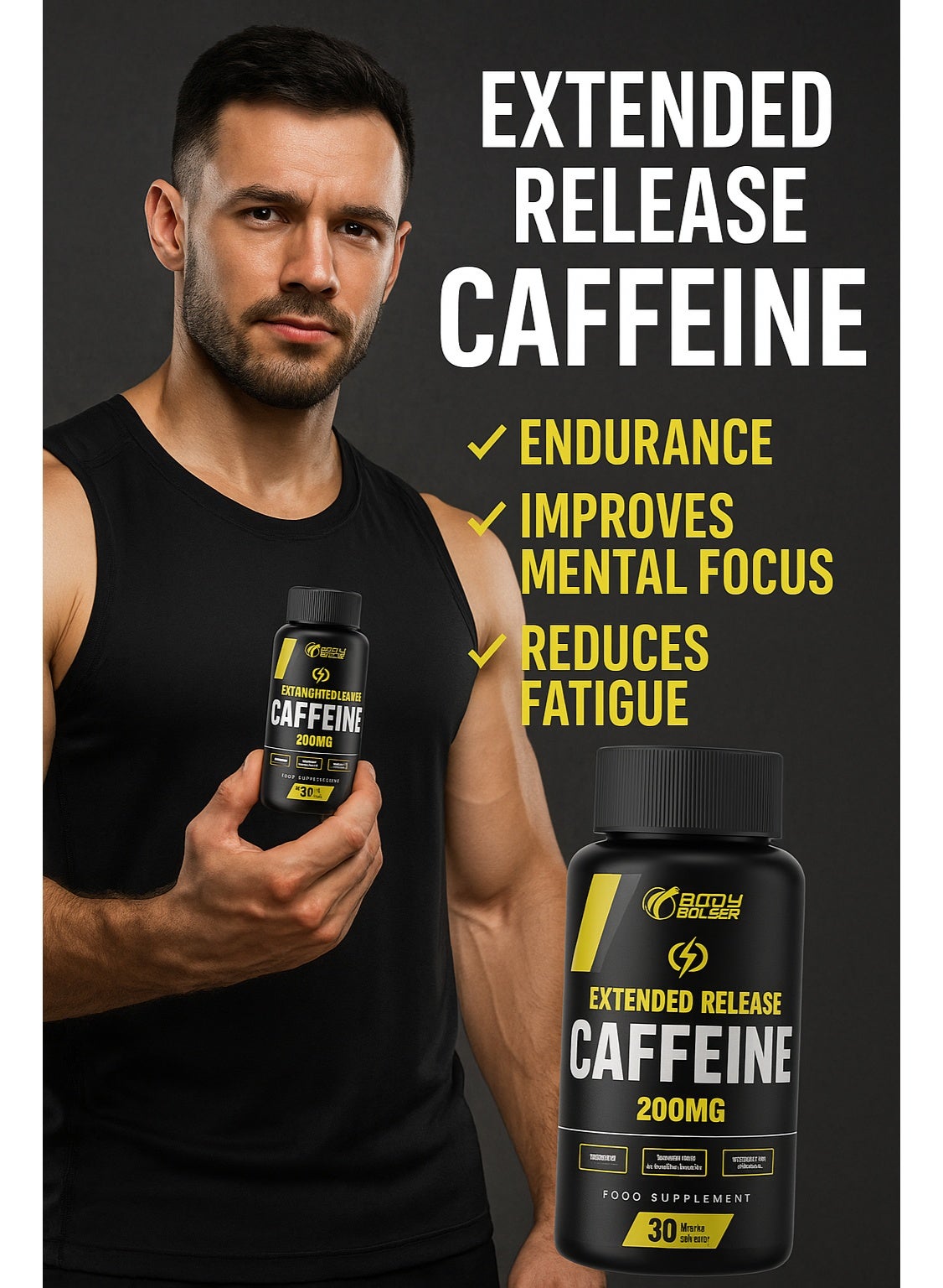 Body Builder Extended Release Caffeine Increase Alertness and Focus Boost Energy Levels And Physical Performance 30 Veggie Capsules - Image 5