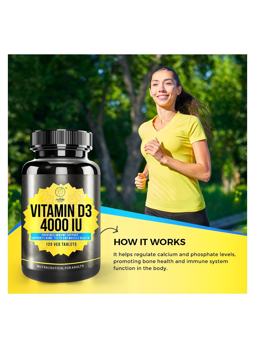 Vitamin D3 4000 IU, Provides Immune Support, Supports Bone, Teeth and Muscle Hea