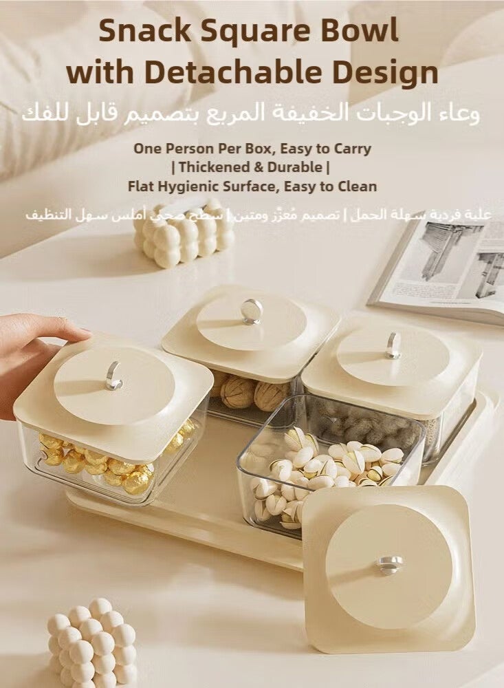 Elegant Creamy White Serving Tray Set with 4 Lidded Nut Containers & Dessert Plates - Multi-Purpose Snack Organizer for Fruits, Nuts, Sweets | Ideal for Home Hospitality, Parties, Festive Gifts - Image 4