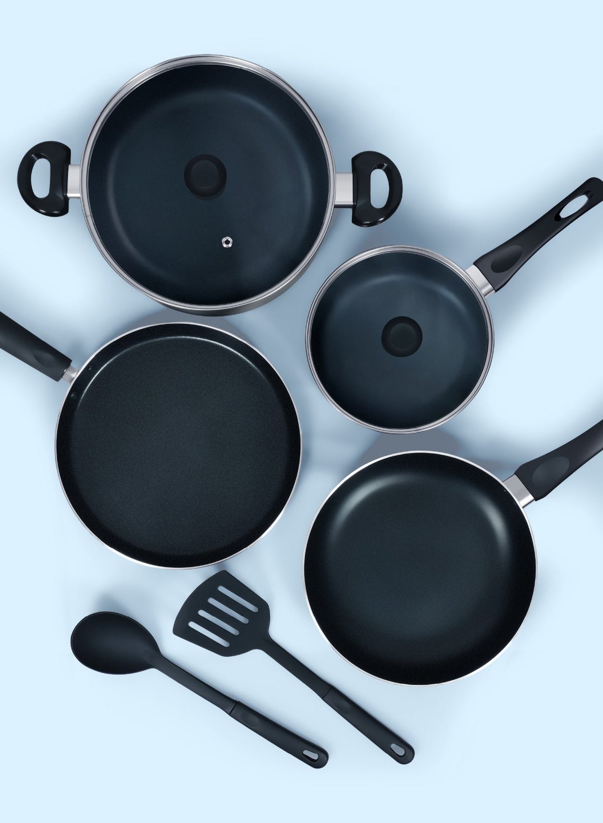 8 Pcs Nonstick Cookware Set with 10X Tougher Coating, Quick Heat Distribution, H