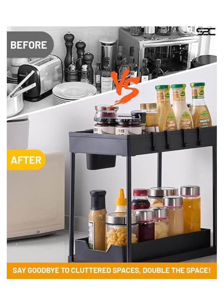 S2C Non-Slip Under Sink Organizer, Multi-Purpose Organizer With Hooks & Cup, for Kitchen, Bathroom, Countertop, and Cabinet - Sturdy and Durable with Sliding Drawers, Easy Assembly (2 Pack) - Image 4