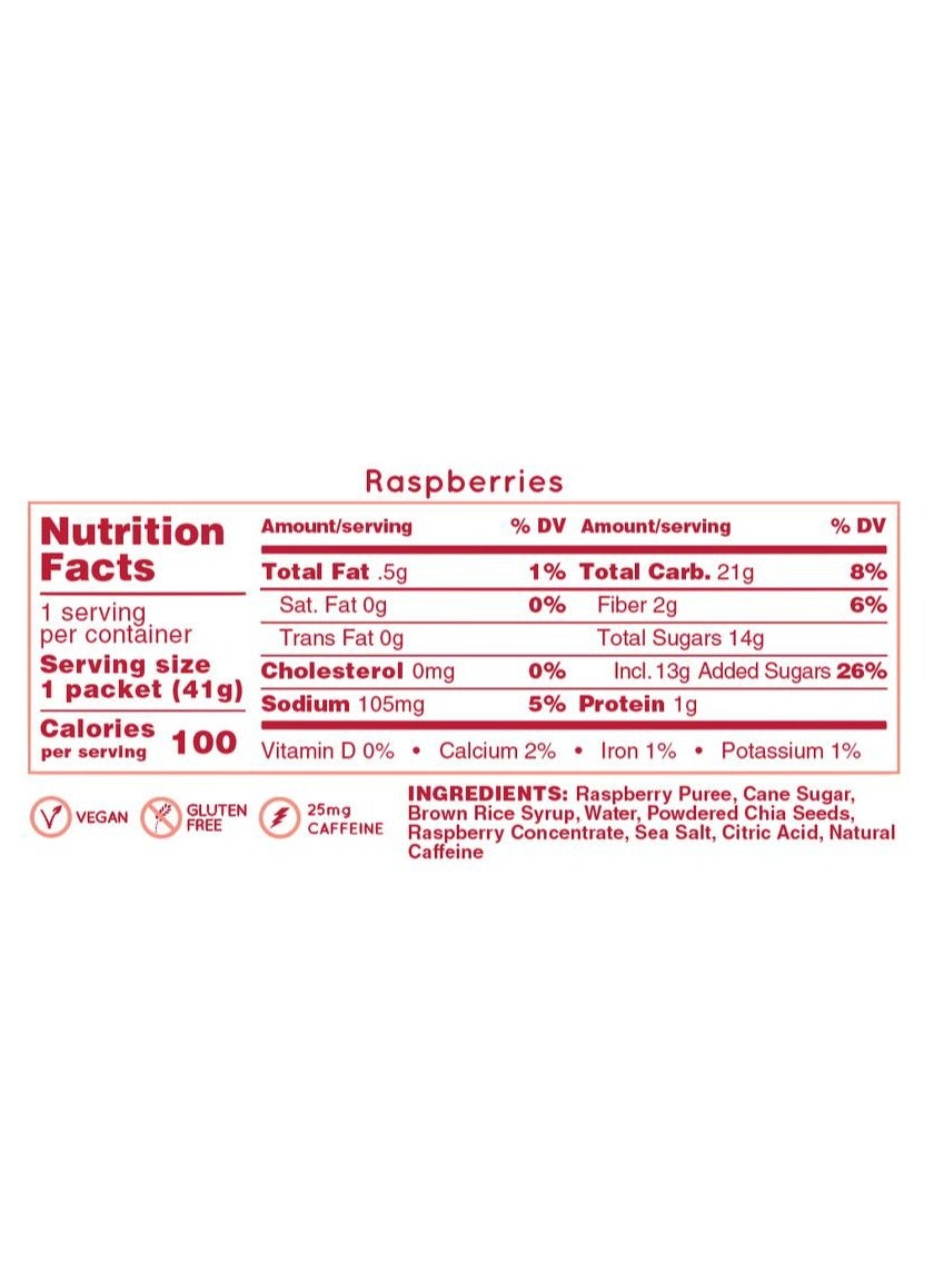 Huma Chia Energy Gel - Raspberries - 9 count x 42g - 21gr Carbs, 105mg Sodium, 1x Caffeine, 25mg Caffeine, 100% All Natural, Vegan, Gluten Free - Pack of 9 - Image 2