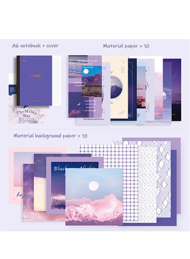 155-piece Gift Box A6 Notebook Poster cover Notepad Background Paper Daily Sticker PET Sticker Paper Photo Frame Card Grace Gift(Purple) - Image 2