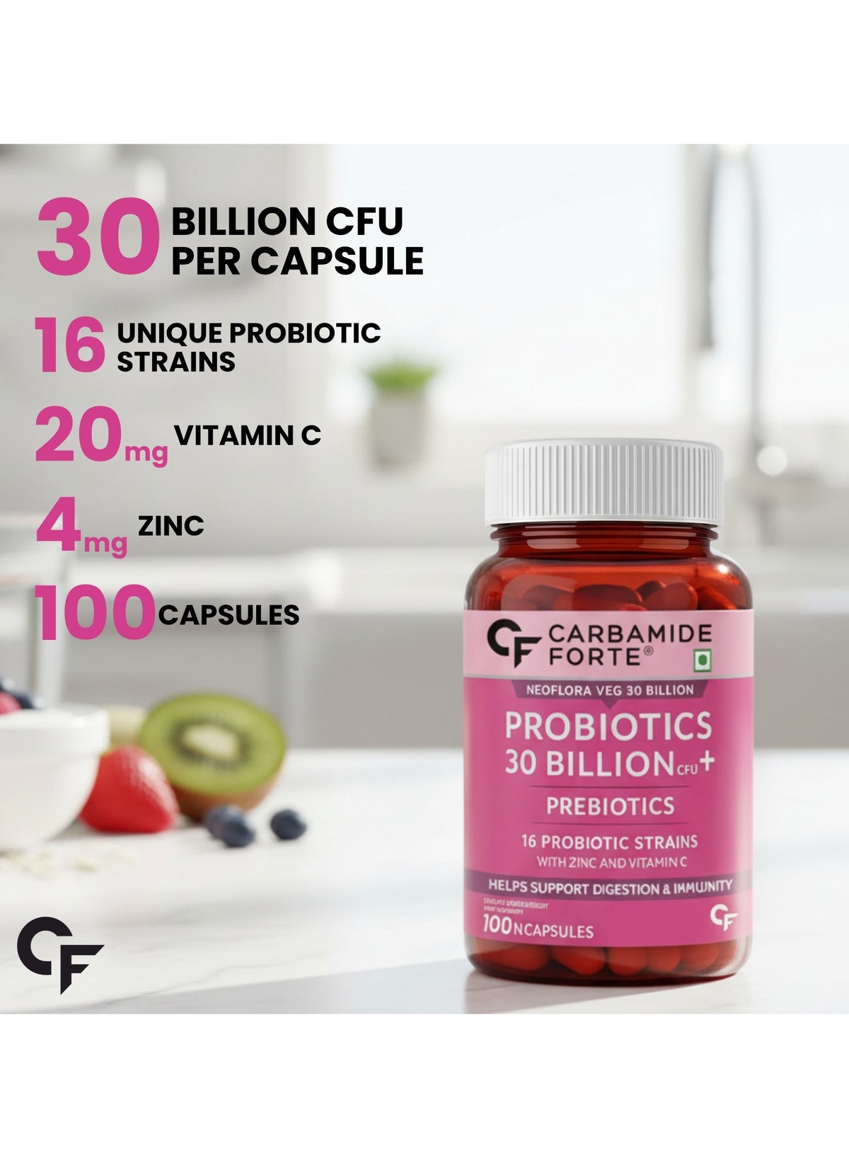 Carbamide Forte Probiotics Supplement 30 Billion for Women & Men - 100 Veg Capsules - Image 5
