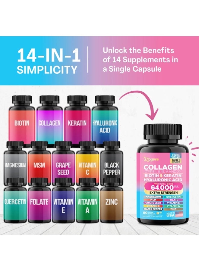 Zoyava Collagen Complex – Type I, II, III, V & X Collagen with Biotin, Keratin,