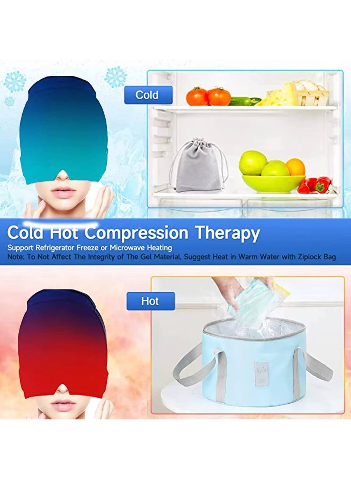 Migraine Relief Cap - Reusable Ice Gel Headache Hat for Tension, Sinus, and Stress Relief | Comfortable 360° Cold Compression Therapy Mask for Puffy Eyes | Purple - Image 4