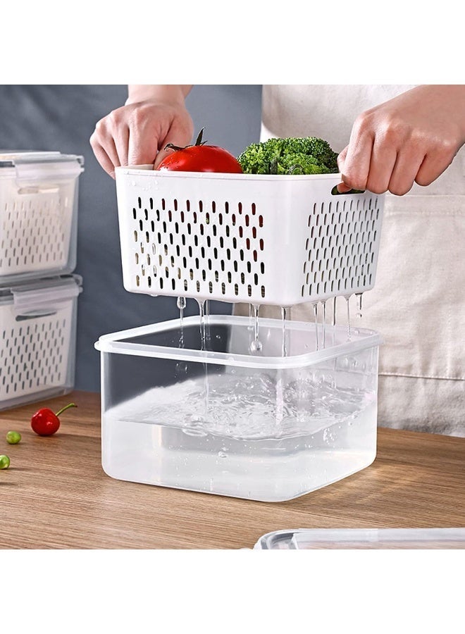 3-Pack Vegetable Storage Containers | Removable Strainer Basket | Airtight Locking Lids | BPA-Free Clear Plastic | 3-Piece Fridge Set 850/1750/3300 ml - Image 3