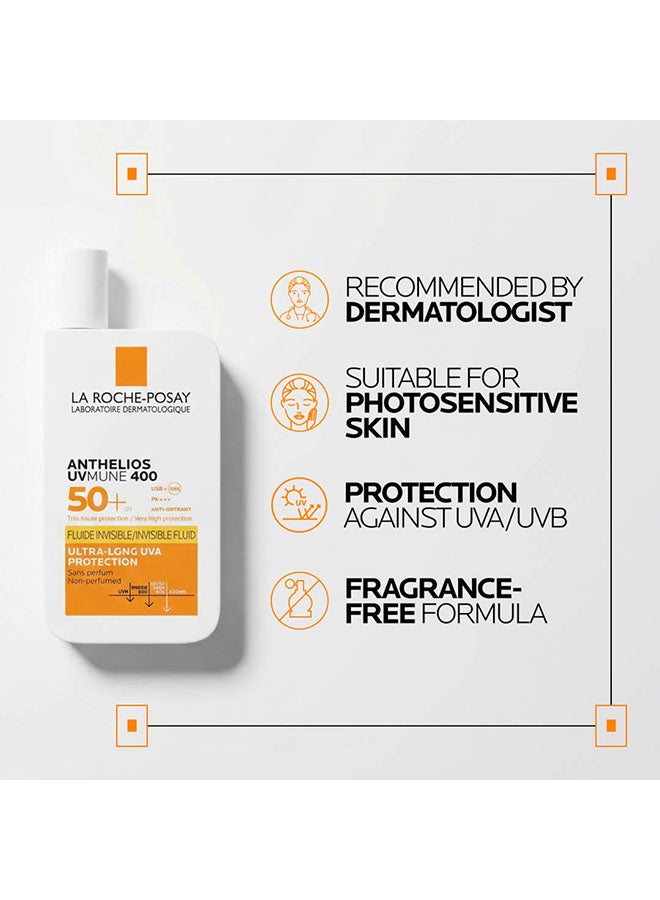 Anthelios Uvmune 400 Invisible Fluid Sunscreen Spf 50+ For Men/Women; Dermatolog