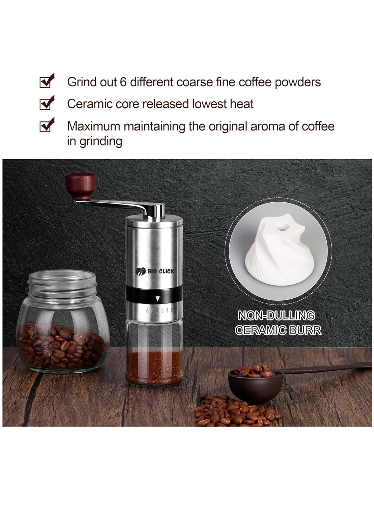 Portable Coffee Grinder, Coffee Bean Grinder with Adjustable 6 Gears for Espress