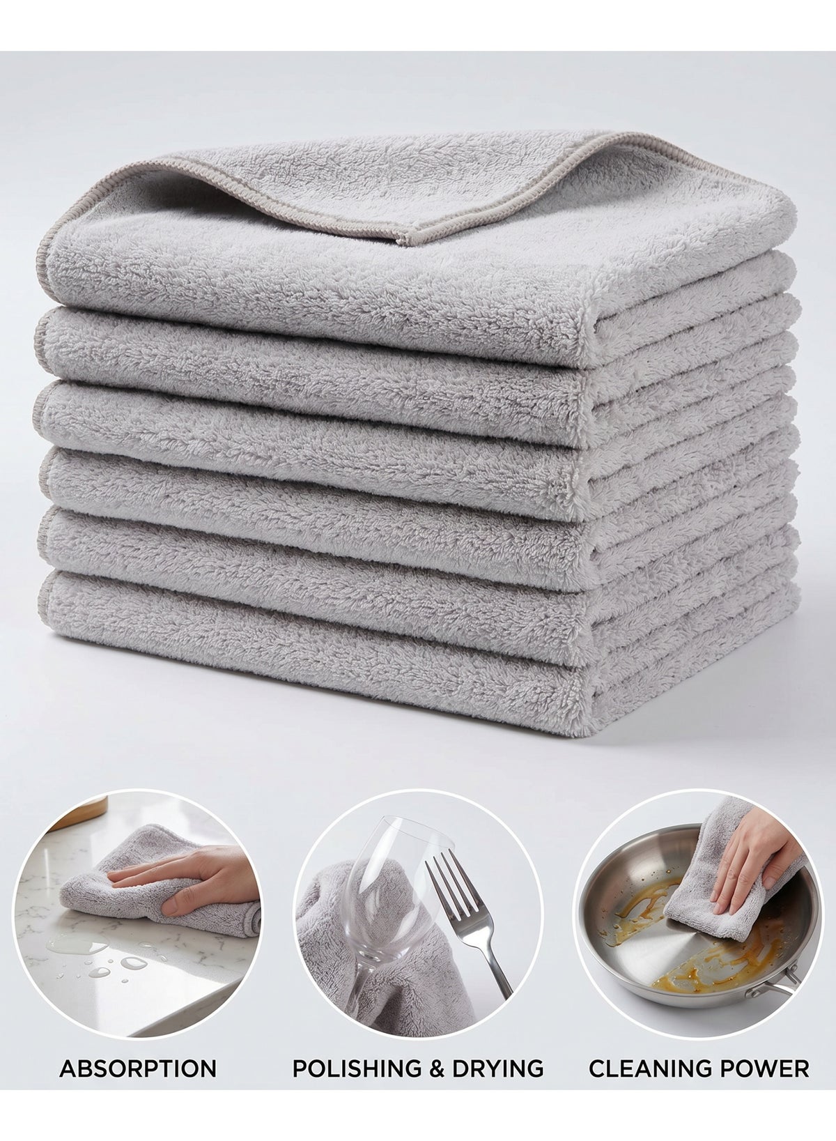 6-Pack Microfiber Kitchen Towels 35×35 cm Size – 330 GSM, Highly Absorbent, Quick Dry, Lint Free, Streak Free | Dish & Counter Cleaning