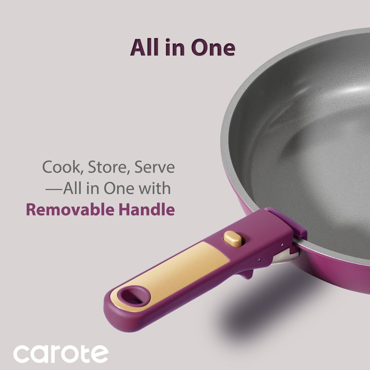 Carote 6-Piece Ceramic Cookware Set with Detachable Handle, Stackable Frying Pan