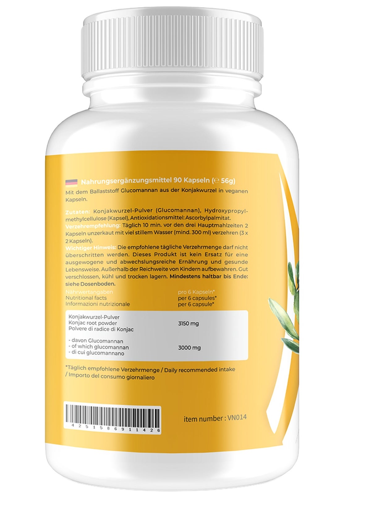 ViTASIGN Glucomannan 500 mg – Konjac Root Fiber – 90 Vegan Capsules – Made in Germany – Daily Fiber & Satiety Support - Image 2
