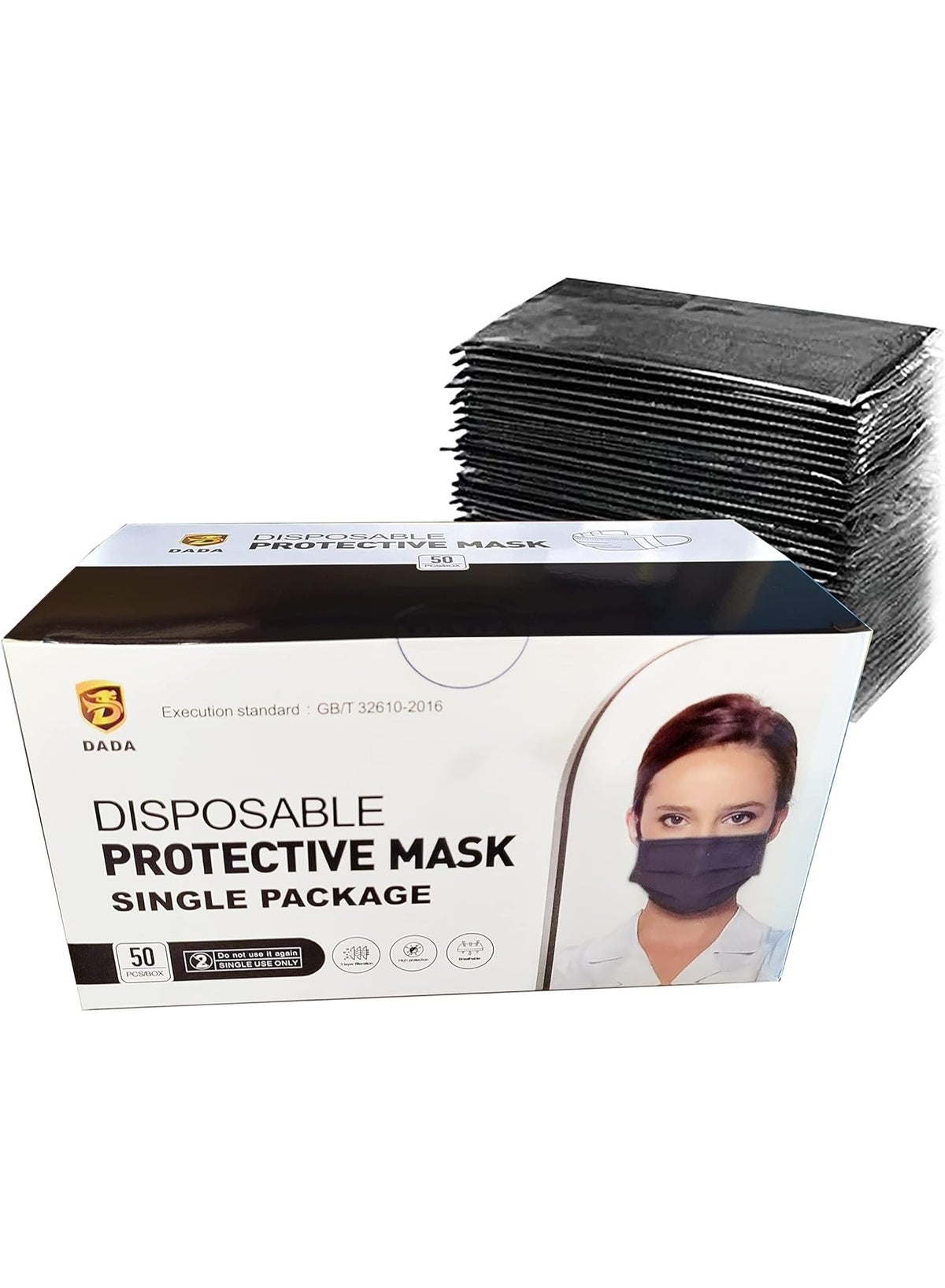 Disposable Face Mask with Comfortable Ear Loop (50 Pieces, Black) - Image 5