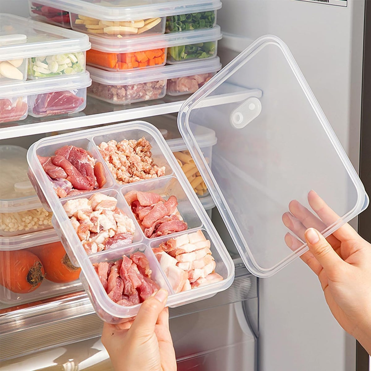 Divided Veggie Tray With Lid Snackle Box Food Storage Containers-6 Compartment Reusable Food Preserving Tray For Fridge, Organizer For Meat, Fruits, Snacks,Nuts (2 pack) - Image 5