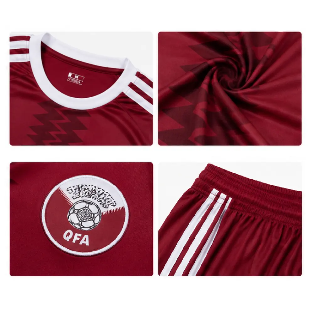 OurShopee Qatar Jersey and Shorts Kit for Men - Red Patterned Jersey with Matching Shorts, Size S - Image 3