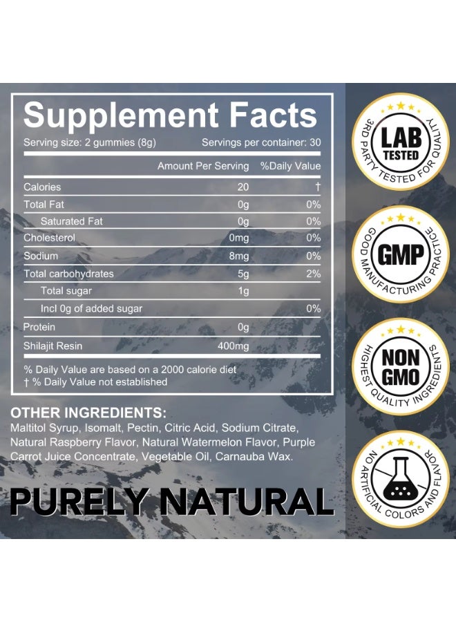 60Pcs Shilajit Gummies for Men & Women 400mg Pure Himalayan Shilajit Gold Gummie