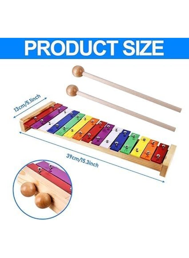 Colourful Xylophone, 15 Tones Rainbow Button Glockenspiel with 2 Beaters, Wooden Musical Instrument, Multicoloured - Image 2