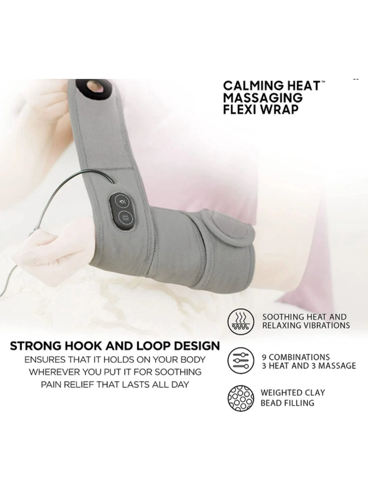 Calm Heat Massaging Flexi Wrap, Multi Use Fitting Design for Hands, Legs and Shoulders, Calming Comfort (Graphite) - Image 4