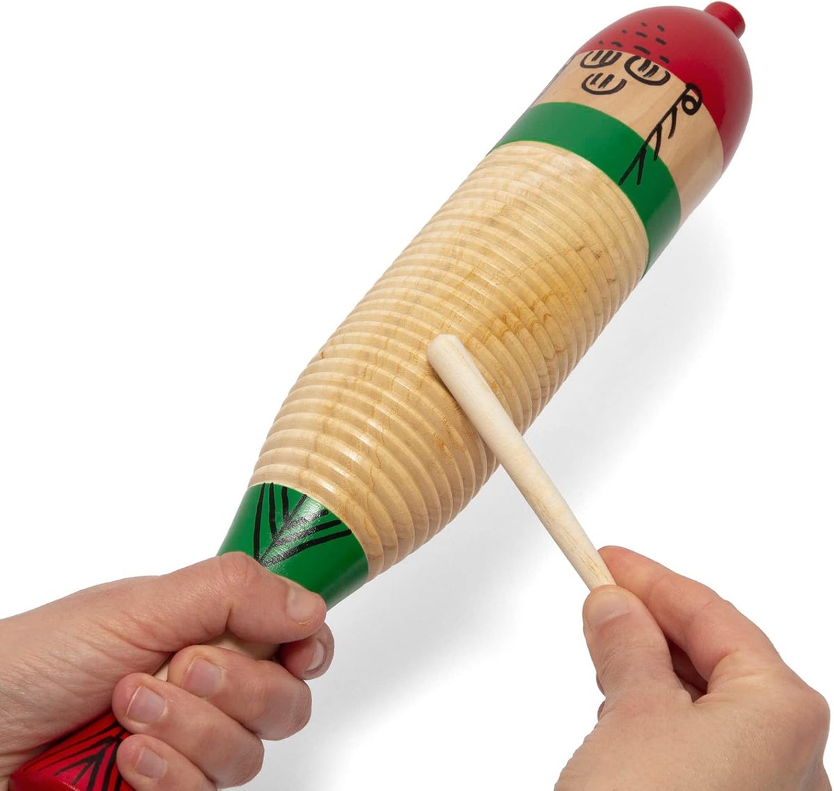 TIGER GUI7-NT Wooden Fish Guiro with Wooden Scraper/Beater - School Percussion Instrument - Image 6