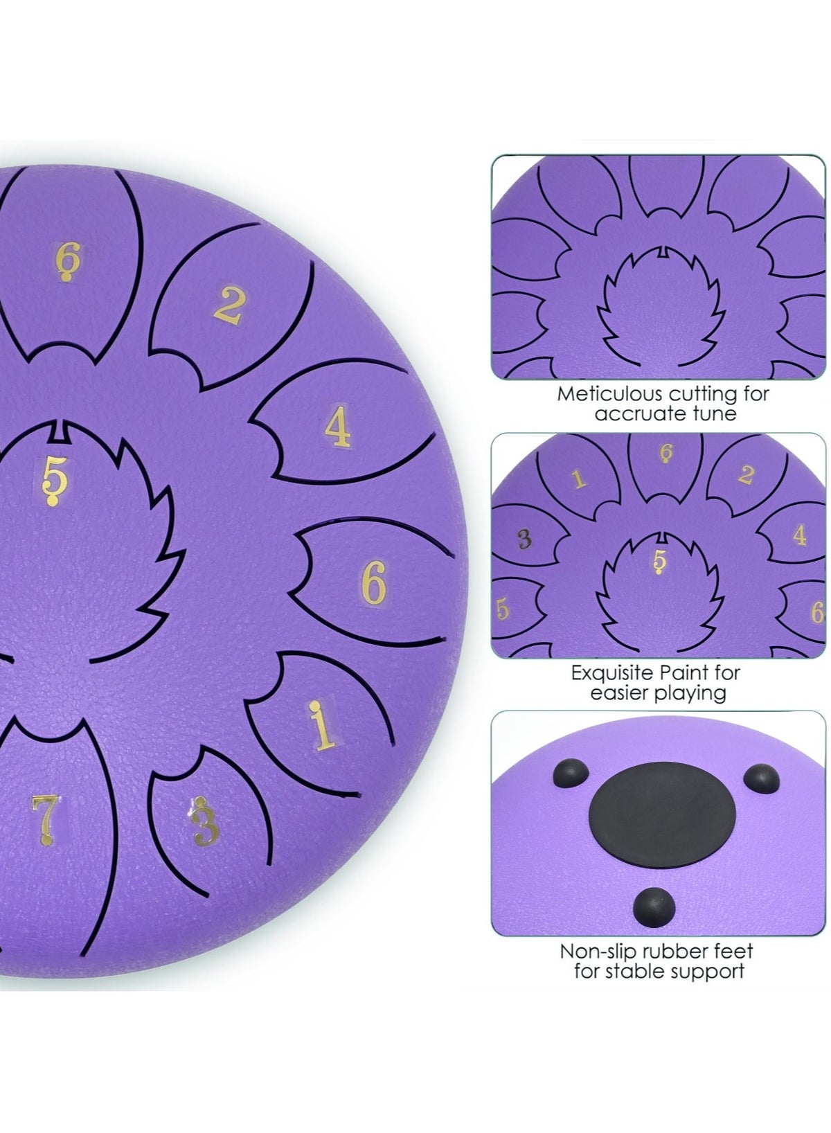 Steel Tongue Drum 10 Inch 11 Tones Tank Drum C Key Percussion Steel Drum Kit with Drum Mallets Note Stickers Finger Picks Mallet Bracket and Gig Bag - Image 4