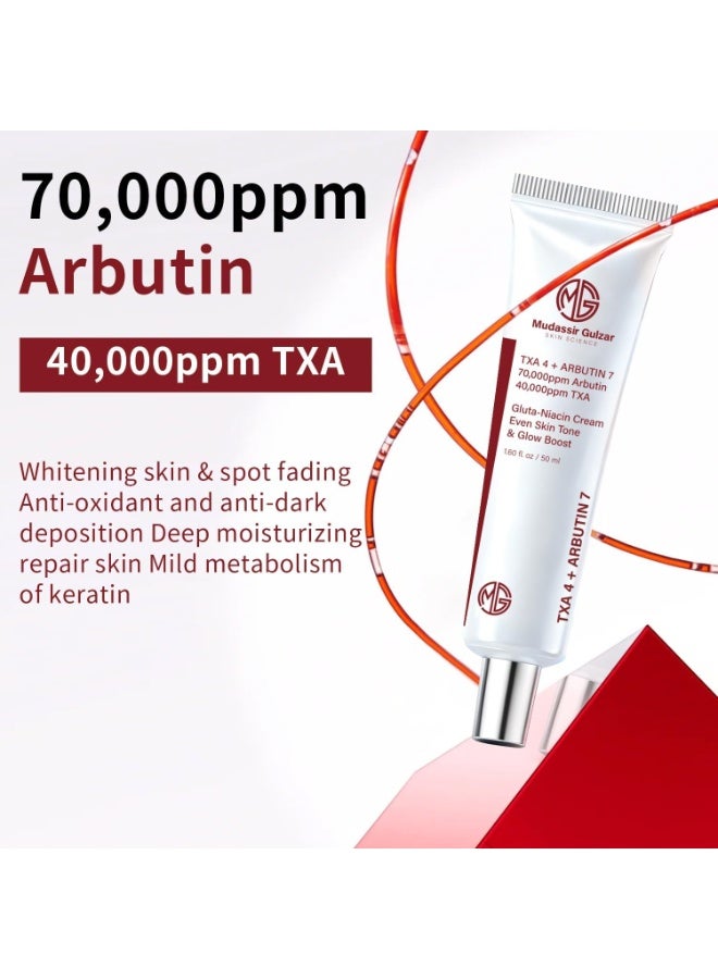 Arbutin 7% + Tranexamic Acid 4% Cream, 70,000ppm Arbutin Cream 50ml, 40,000ppm TXA, Niacinamide, Glutathione Cream to Supports Even Skin Tone, Enhances Skin Clarity, Korean Skin Care - Image 2