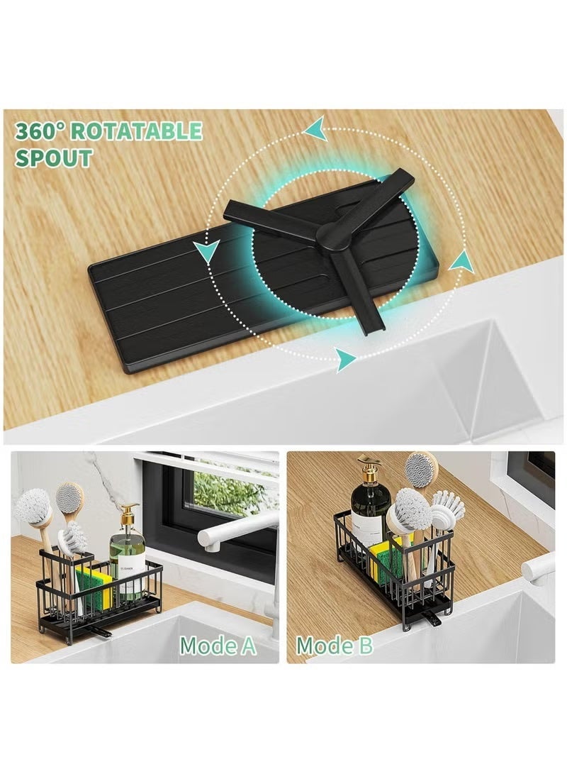 304 Stainless Steel Kitchen Sink Organizer Rack – Rustproof Sponge Holder with High Brush Stand, Dishcloth Divider & Soap Dispenser Storage – Space Saving Sink Caddy - Image 3
