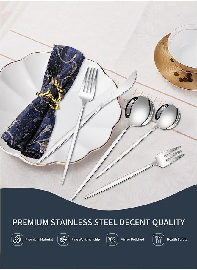30 Piece Stainless Steel Knife Fork Spoon Full Set Silver for Home Office Restaurant Hotel, Include Spoons, Fork, Knife,Coffee spoon,Mirror Finish, Dishwasher Safe,Cutlery Set - Image 5