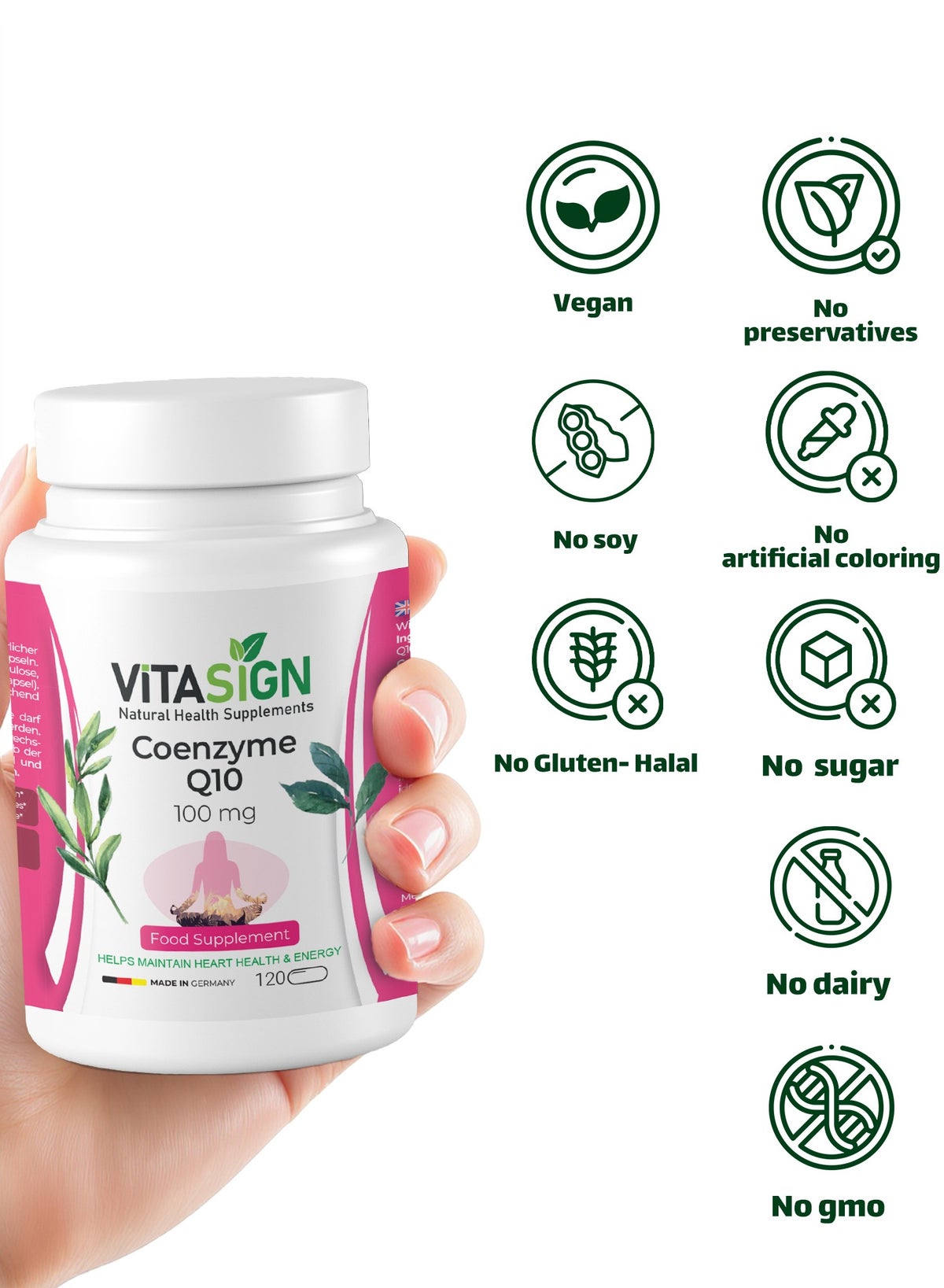 Premium Coenzyme Q10 100mg, 120 Vegan Capsules for enhance muscle performance, Energy & Brain Function - Image 5