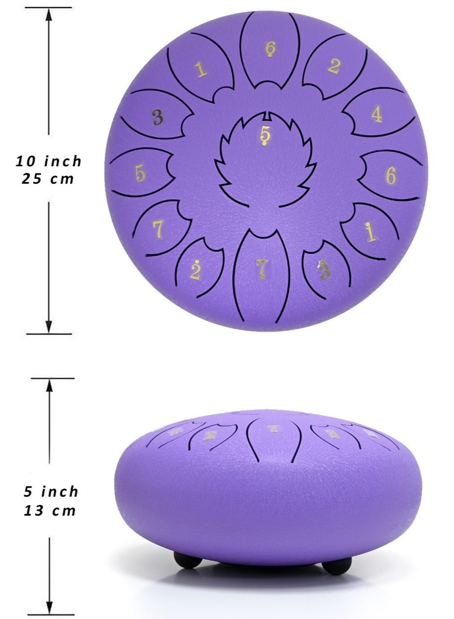 Steel Tongue Drum 10 Inch 11 Tones Tank Drum C Key Percussion Steel Drum Kit with Drum Mallets Note Stickers Finger Picks Mallet Bracket and Gig Bag - Image 3