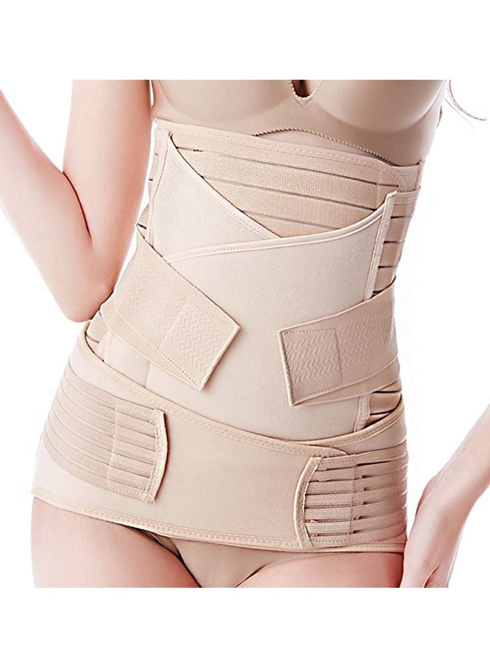 3 in 1 After Pregnancy Belly Wrap Pelvis Recovery Skin Shapewear Postpartum Belt for Women Beige - Image 3