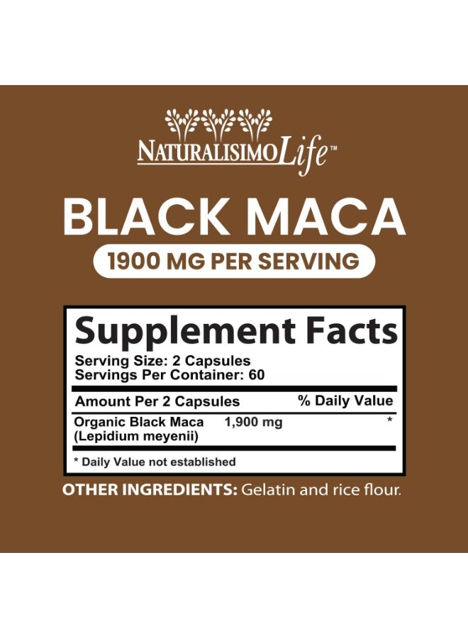 Organic Black Maca 1,900 mg per Serving Natural Energy Booster Peruvian Maca for Men & Women 120 Capsules - Image 2