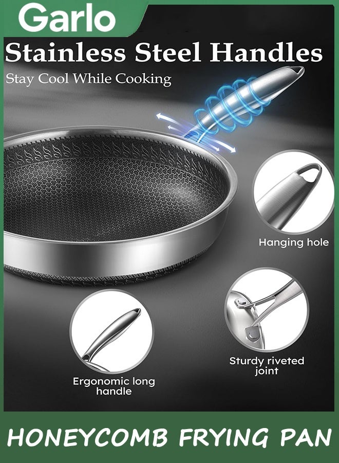 Frying Pan Nonstick with Lid, 28CM Deep Stainless Steel Cookware Sauté Pan Skill